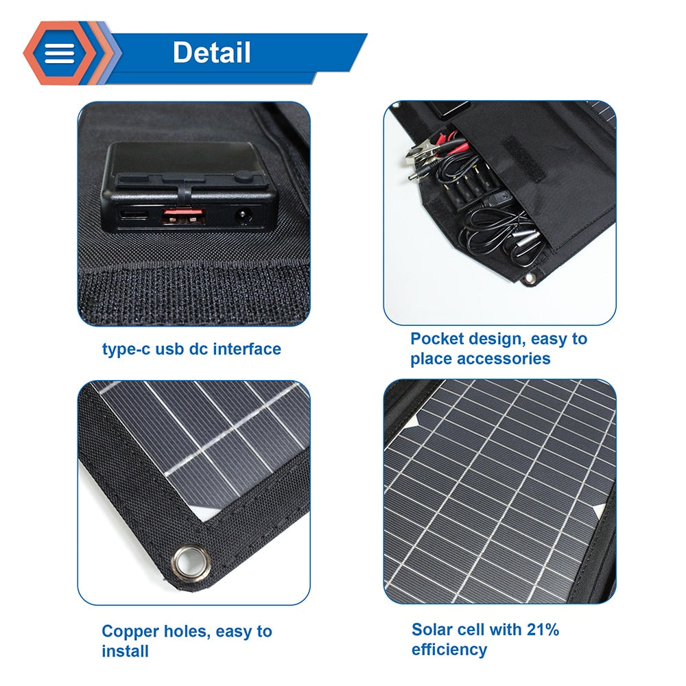 Solar Panel  14W-21W-28W Portable USB Charger - Energy Saver Uk