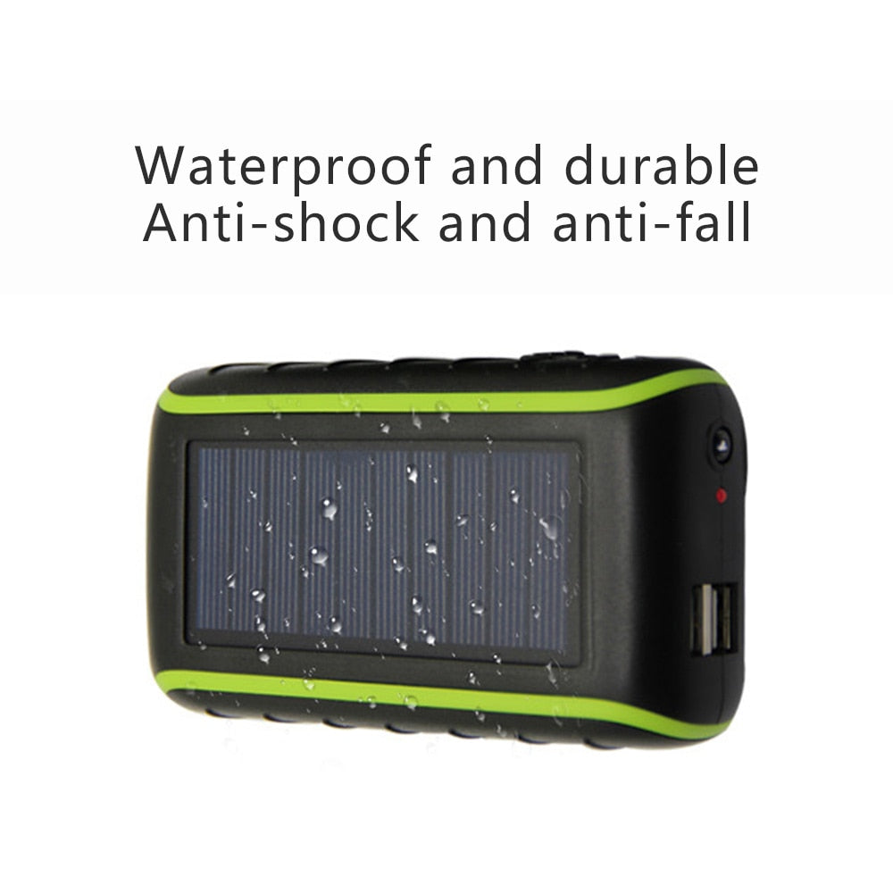 USB-Power Bank, High capacity, Solar+Hand Crank Dynamo Powered - Energy Saver Uk