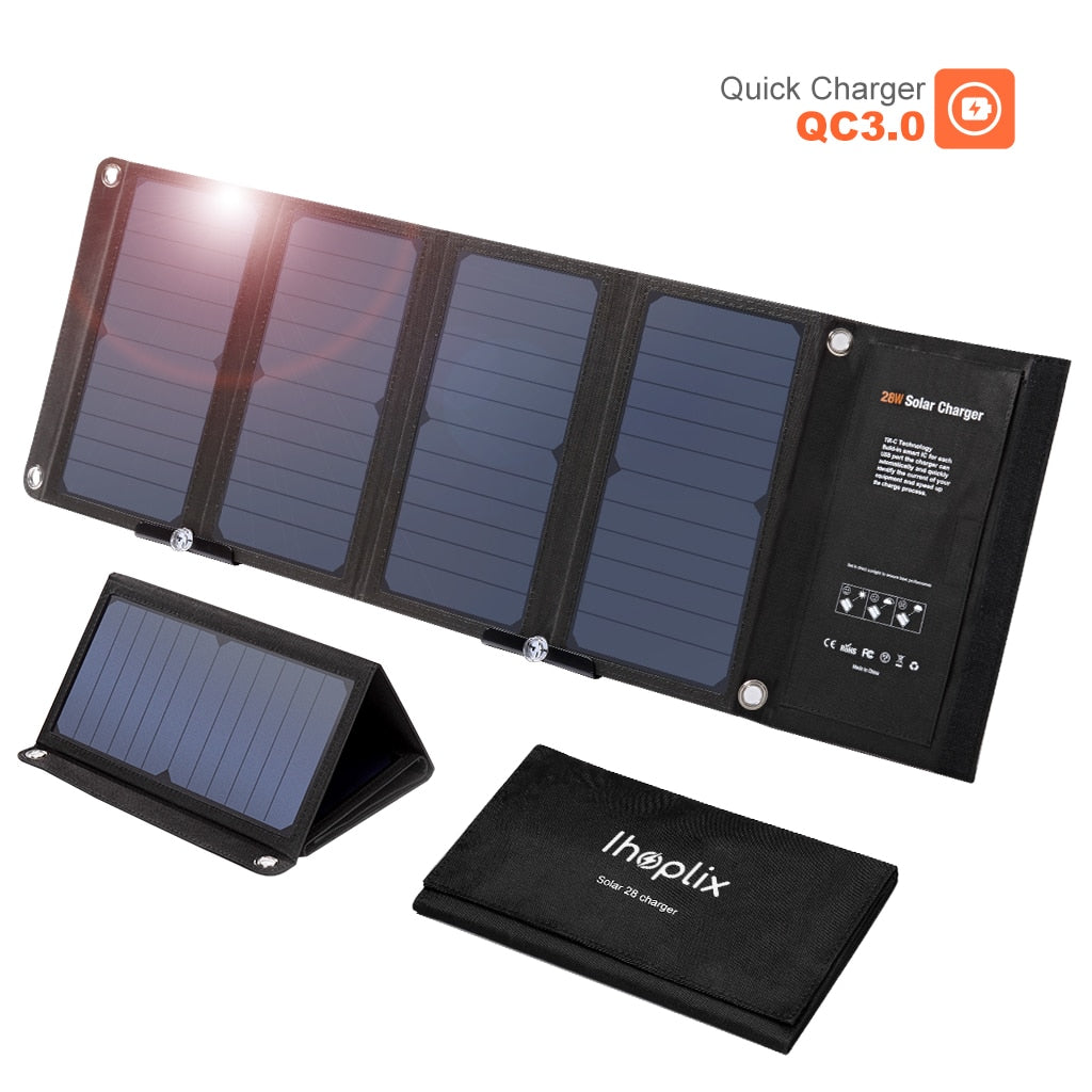 Solar Panel 28W Foldable Portable Qi-Charging - Energy Saver Uk