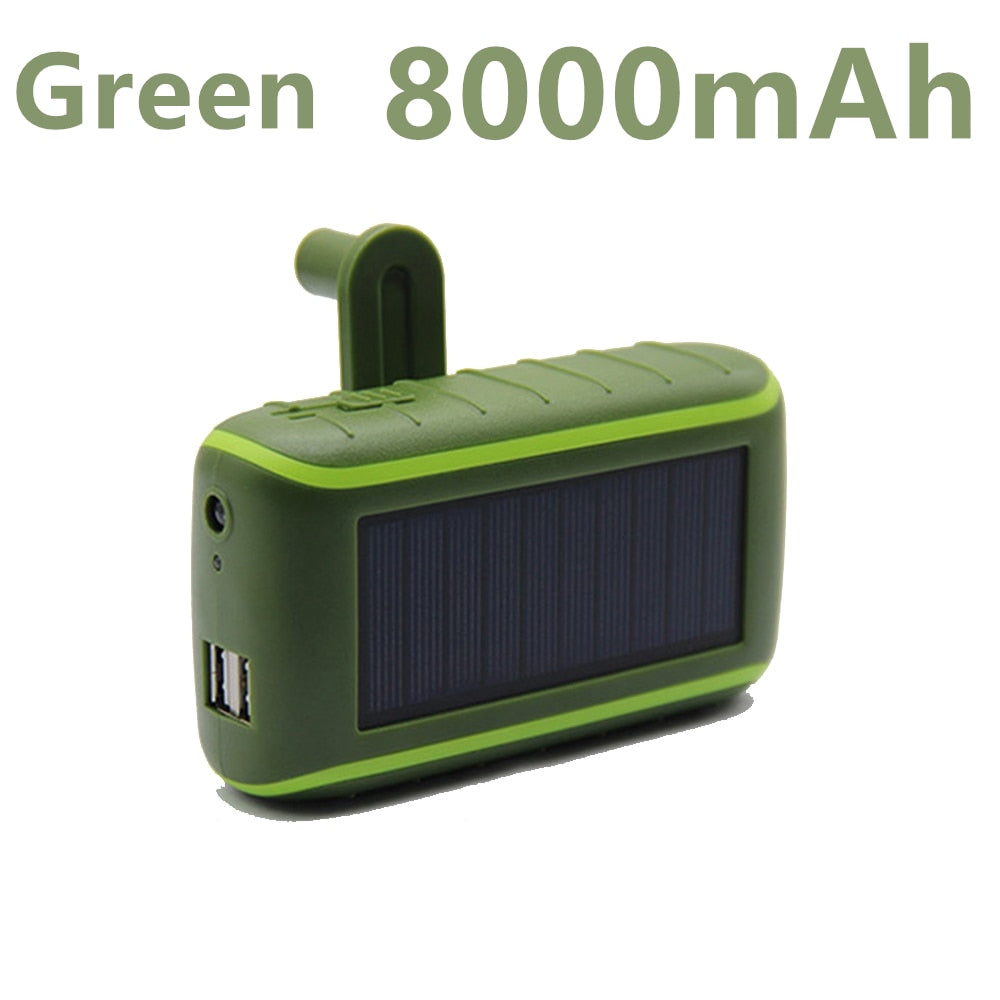 USB-Power Bank, High capacity, Solar+Hand Crank Dynamo Powered - Energy Saver Uk