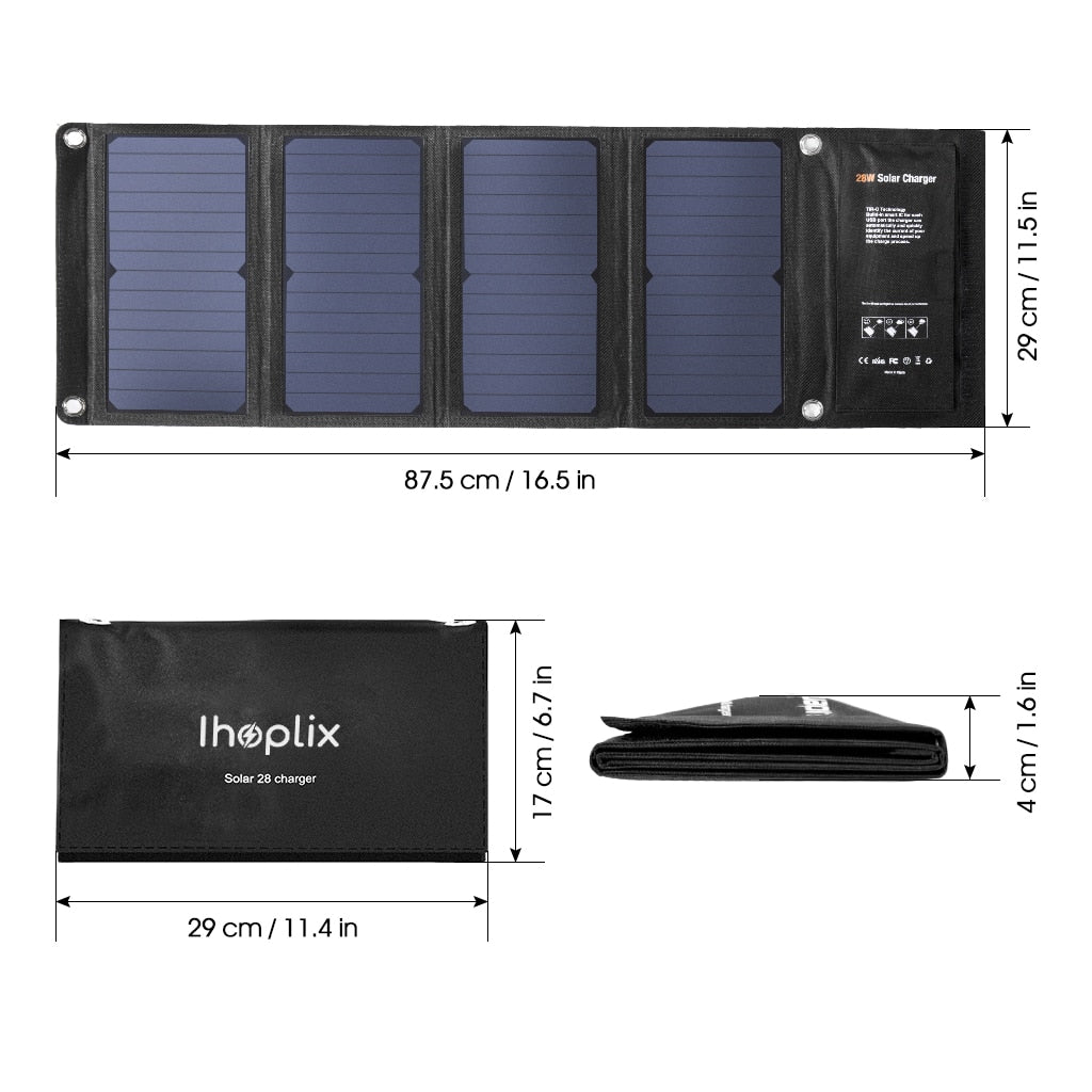 Solar Panel 28W Foldable Portable Qi-Charging - Energy Saver Uk