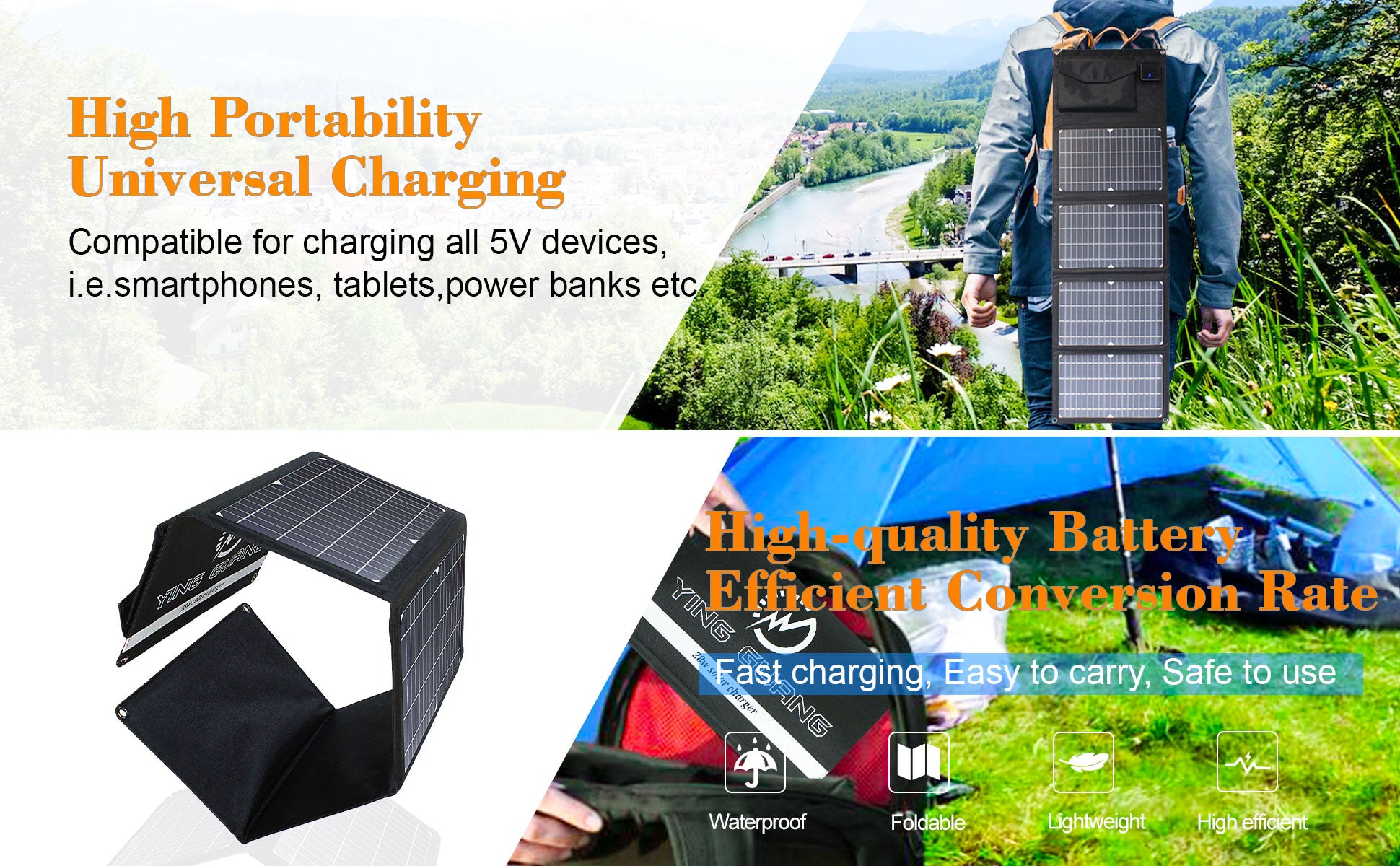 Solar Panel  14W-21W-28W Portable USB Charger - Energy Saver Uk