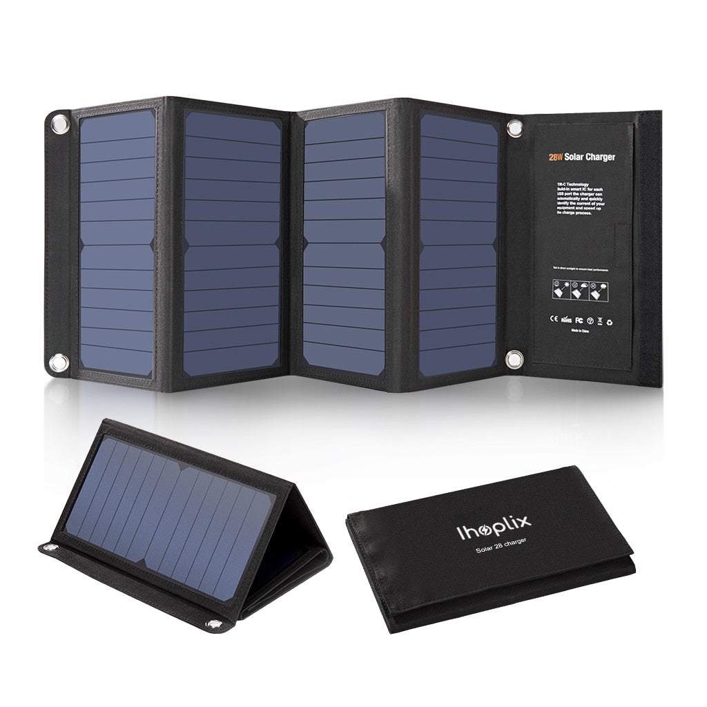 Solar Panel 28W Foldable Portable Qi-Charging - Energy Saver Uk