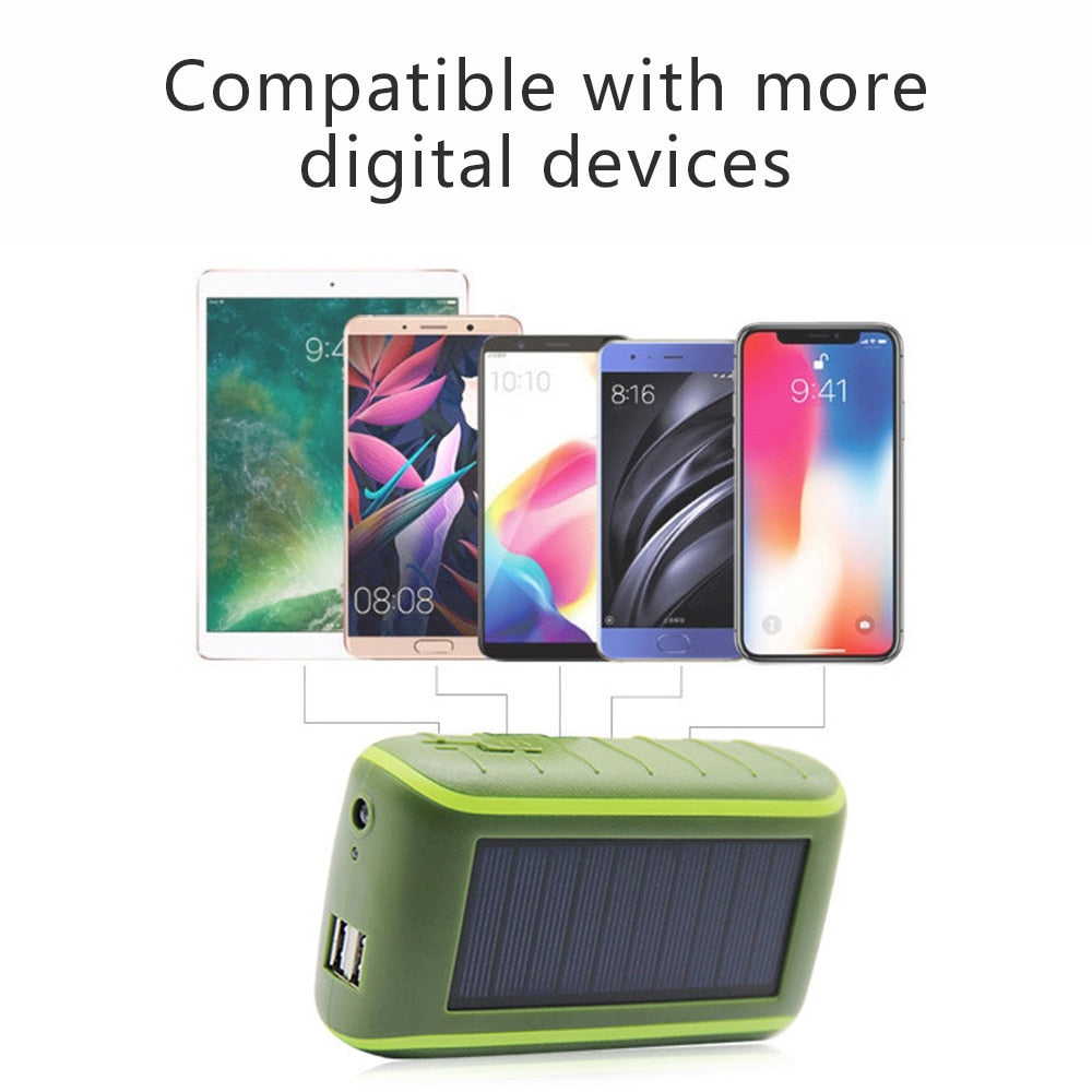 USB-Power Bank, High capacity, Solar+Hand Crank Dynamo Powered - Energy Saver Uk