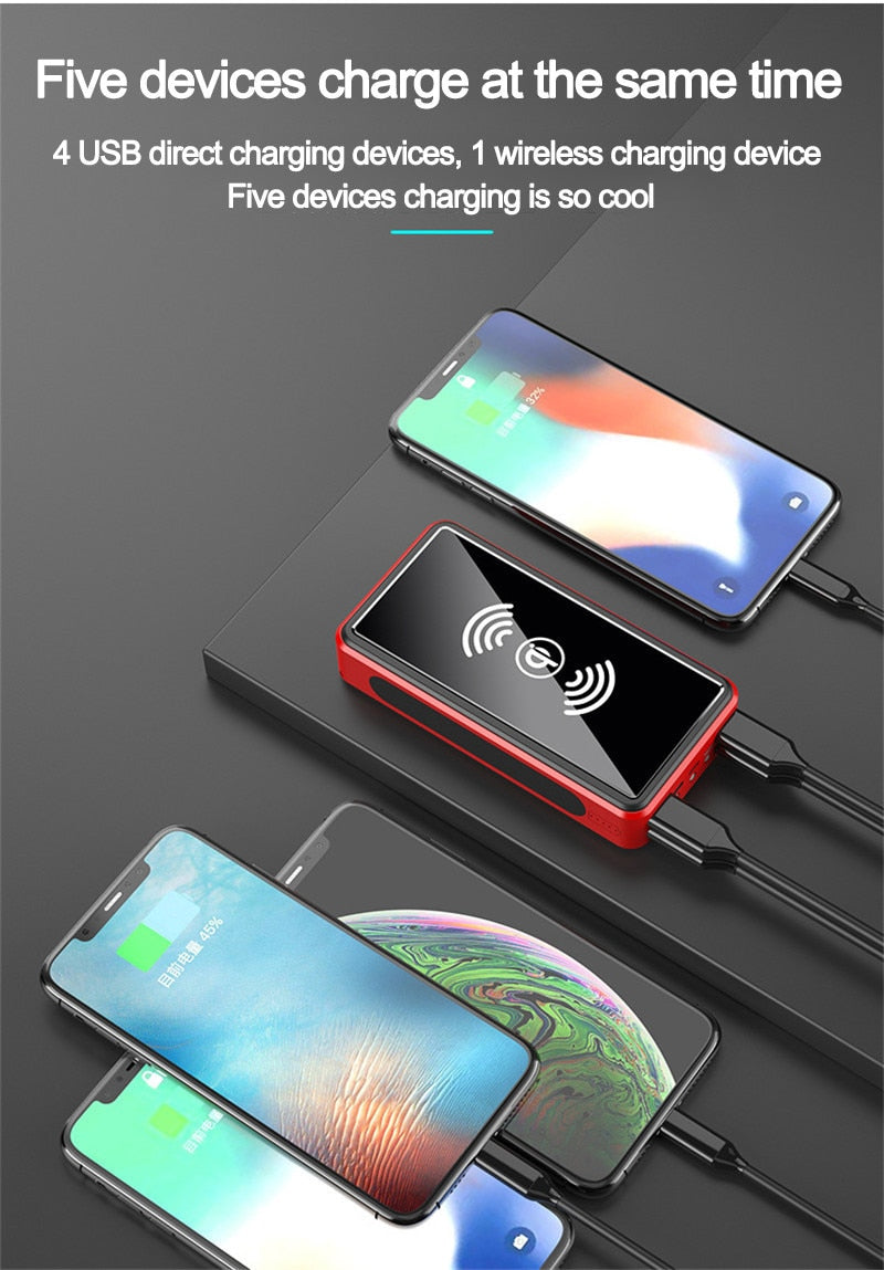 Qi Wireless Solar Powerbank-80000mAh-4USB Ports - Energy Saver Uk