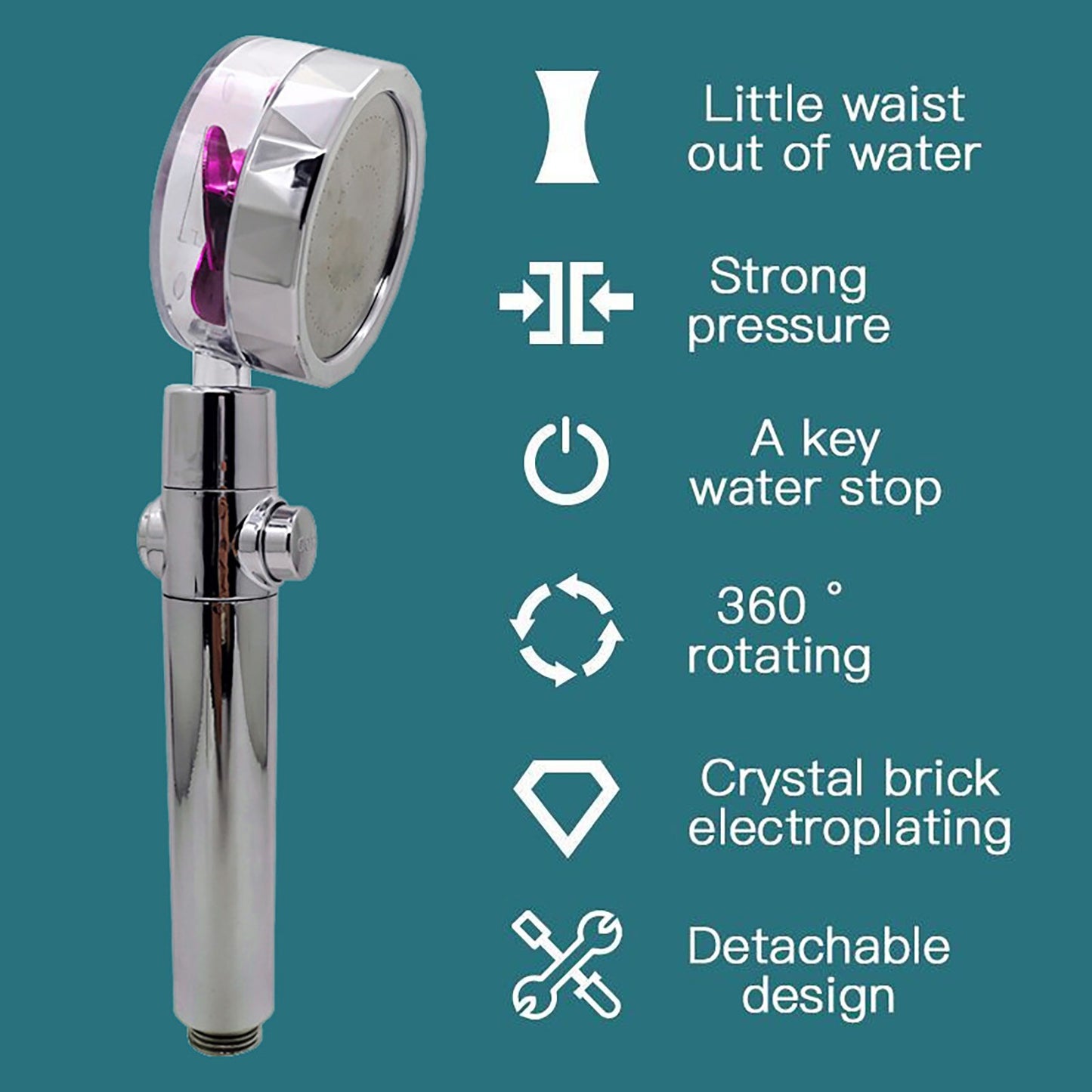 Turbo Fan Shower Head - 360 Rotating - Energy Saver Uk