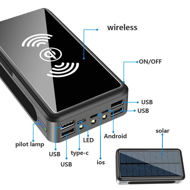 Qi Wireless Solar Powerbank-80000mAh-4USB Ports - Energy Saver Uk