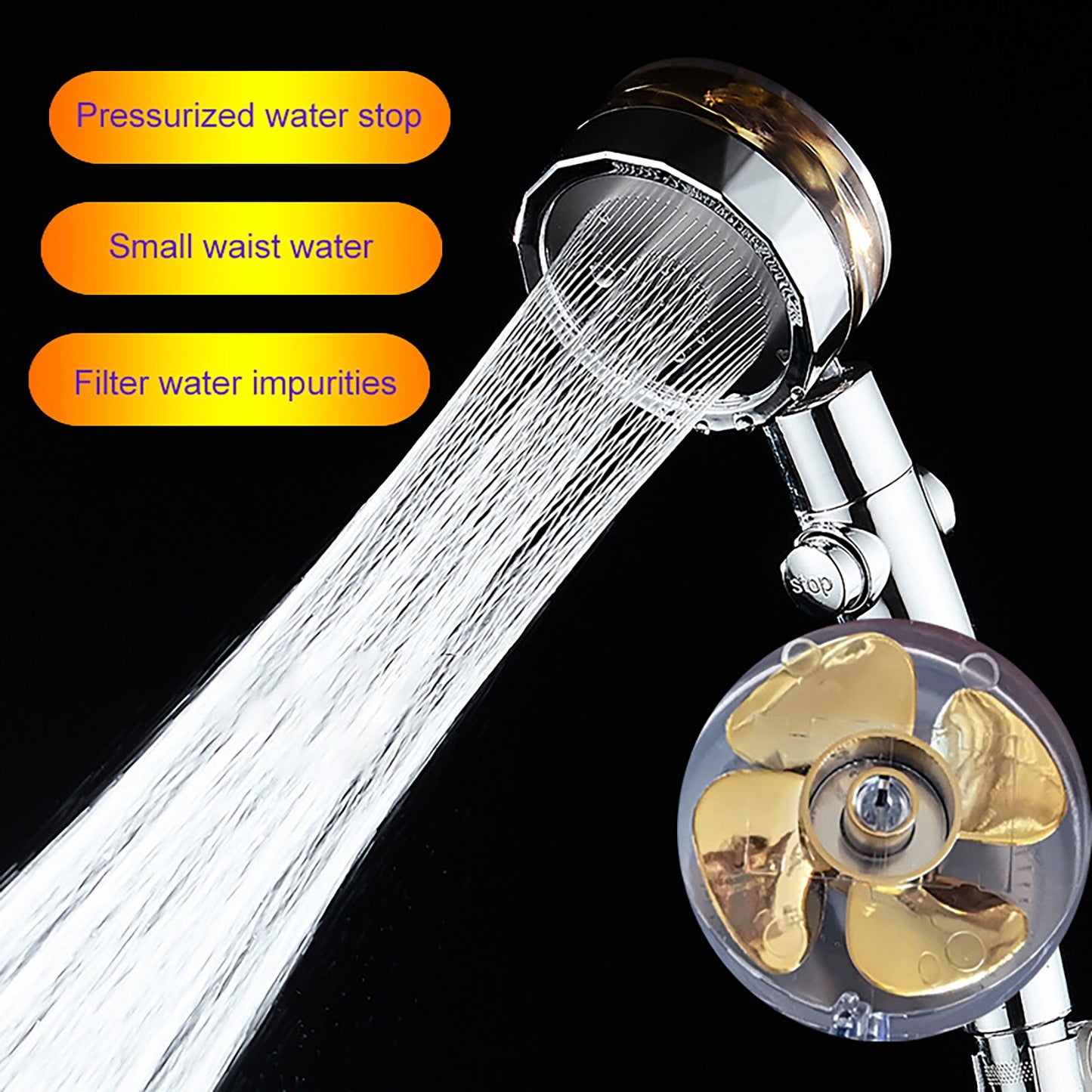 Turbo Fan Shower Head - 360 Rotating - Energy Saver Uk