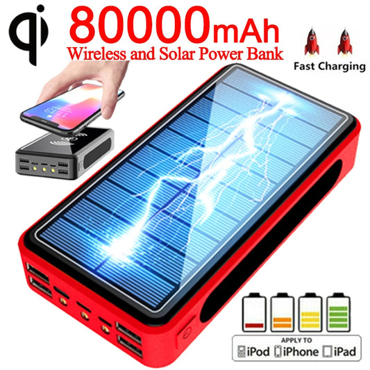 Qi Wireless Solar Powerbank-80000mAh-4USB Ports - Energy Saver Uk