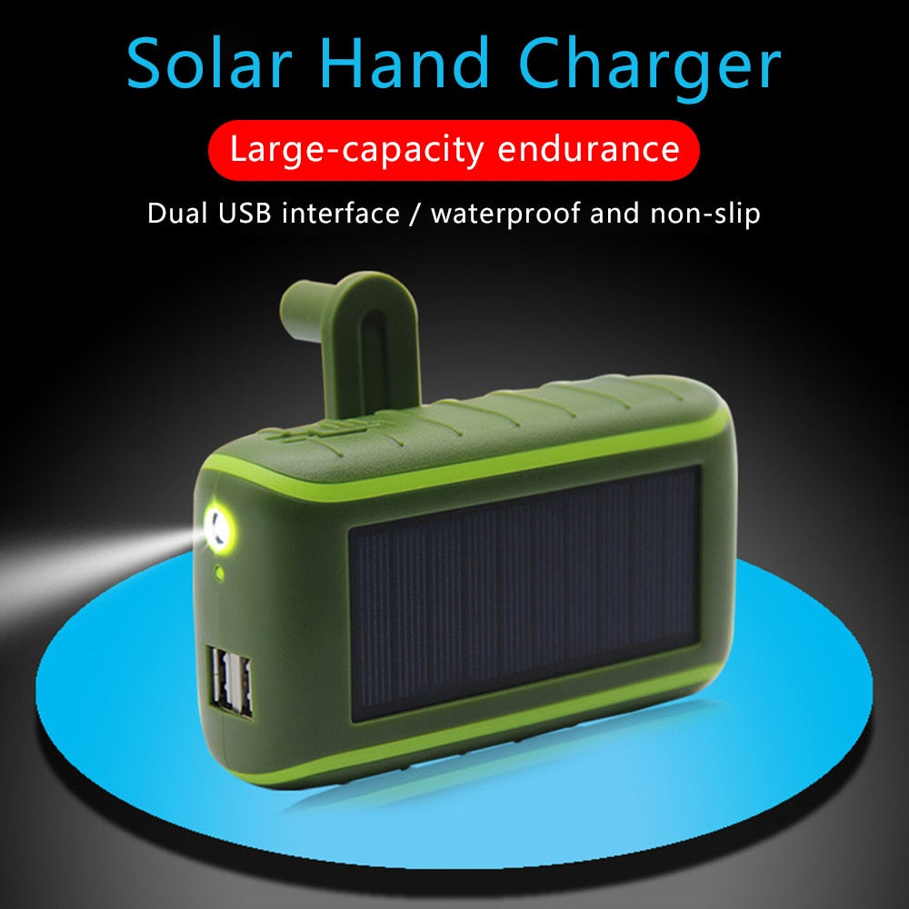 USB-Power Bank, High capacity, Solar+Hand Crank Dynamo Powered - Energy Saver Uk